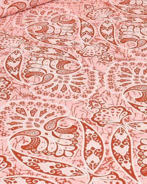 144 TC Flat King Size Jaipuri Prints Bedsheet 100% Cotton (90 X 108, Red White)