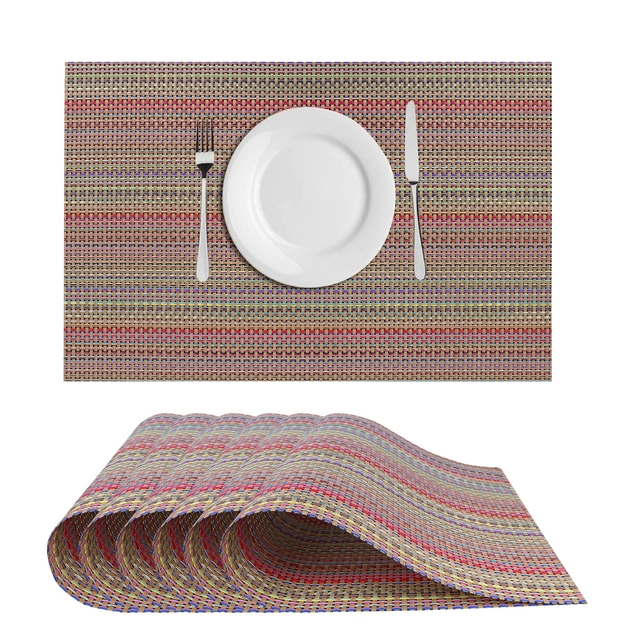 PVC Waterproof Rectangle Striped Table Mats (Maroon, 45x30 cm) (Pack of 6)