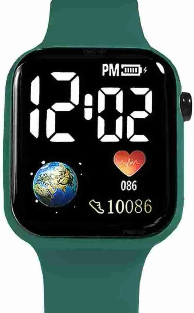 Square Dial Digital Watch for Kids (Green)