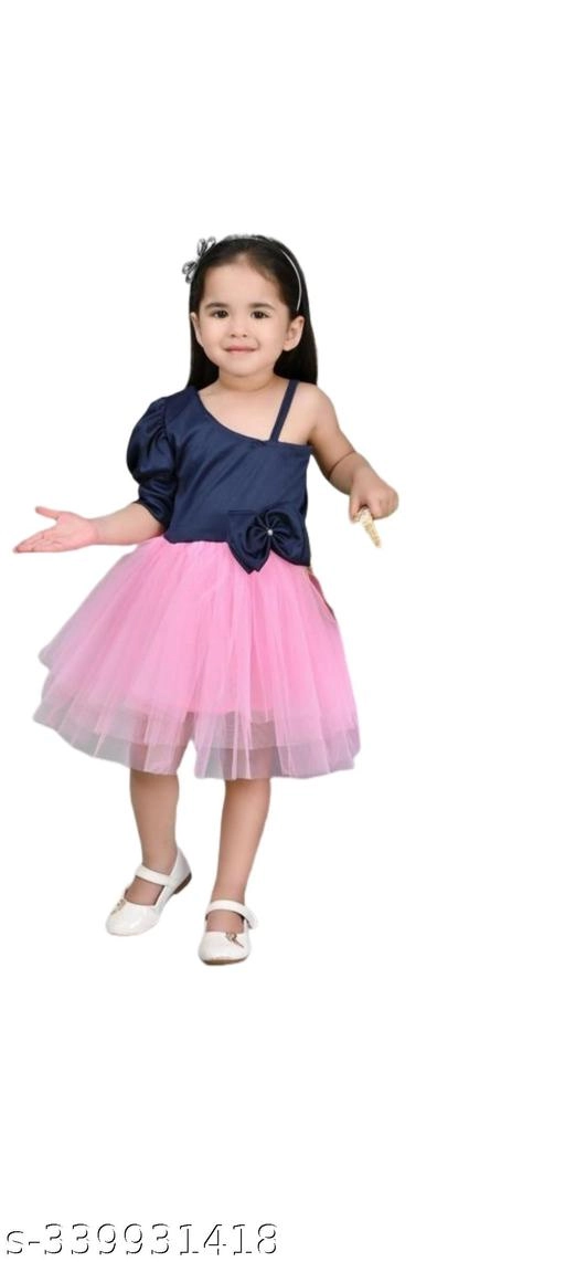 Net Frock for Girls (Navy Blue & Pink, 0-3 Months)