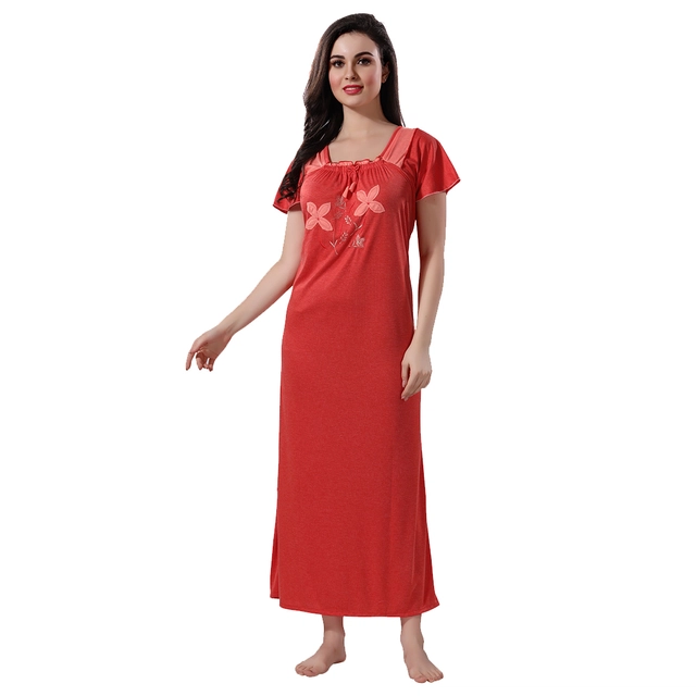 Satin Feeding Nighty for Women (Red, Free Size)