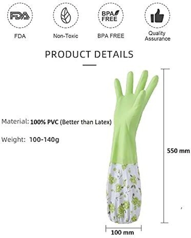 PVC Latex Kitchen Dishwashing Cleaning Gloves (Green, Set of 1)