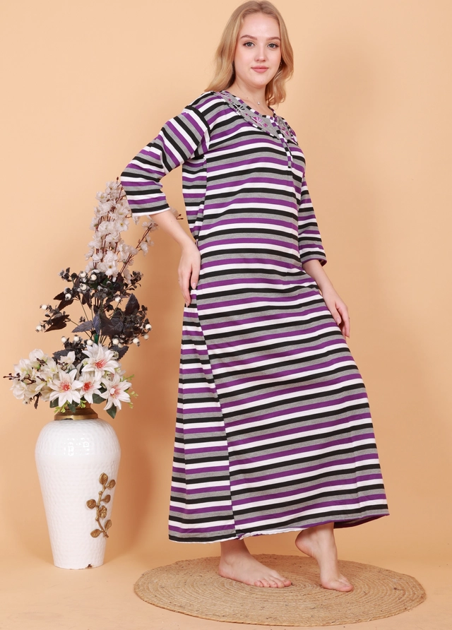 Woolen Striped Nightdress for Women (Multicolor, Free Size)