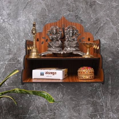 Wooden Premium Ganesh Ji Carved Pattern Temple & Set-Top Box Stand 20X20X22 CM