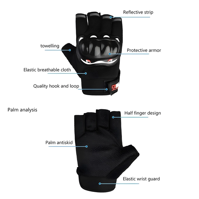 Polyester Half Finger Riding Gloves for Men (Black, Set of 1)