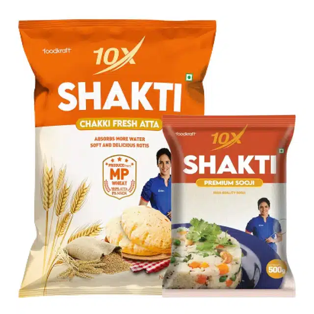 10X Shakti Chakki Fresh Atta 10 Kg+ 10X Shakti Premium Sooji 500 g