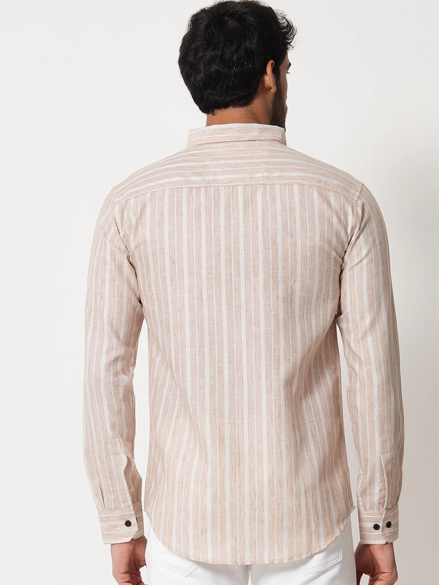 Full Sleeves Striped Shirt for Men (Peach, S)