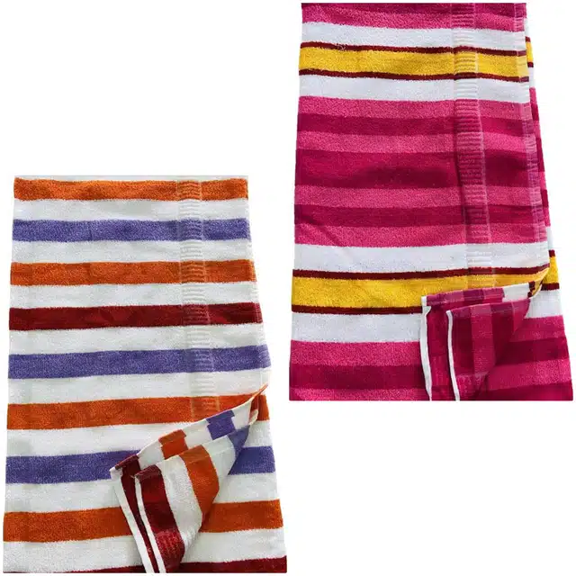 Microfiber Striped Bath Towels (Pack of 2) (Multicolor, 26x56 Inches)