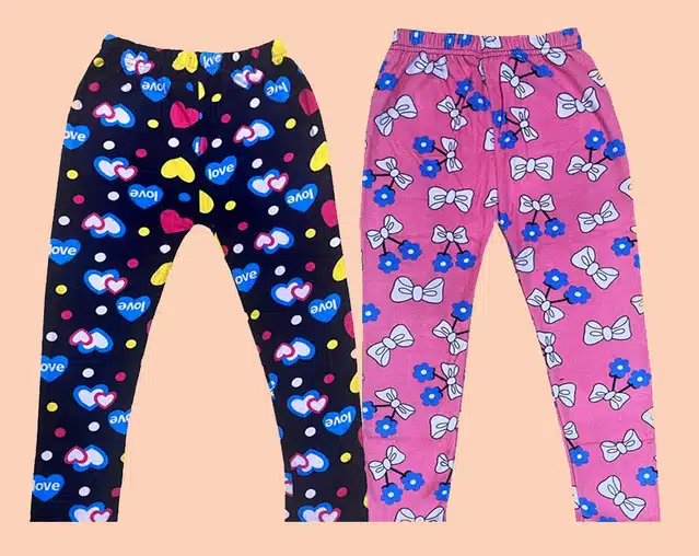 Fleece Printed Tights for Girls (Pack of 2) (Multicolor, 3-4 Years)