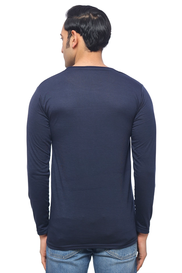 Round Neck Printed T-Shirt for Men (Navy Blue, M)