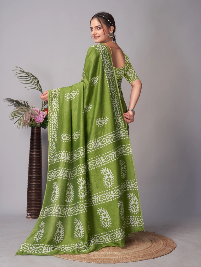 Chanderi Cotton Printed Sarees for Women (Green, 6.3 m)