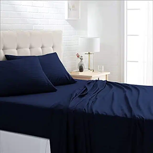 Bedsheet With Two Pillow Covers (Blue, 90X100 Inch)
