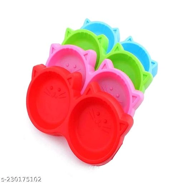 Plastic 2 in 1 Feeding Bowl for Pet (Multicolor, Pack of 2)