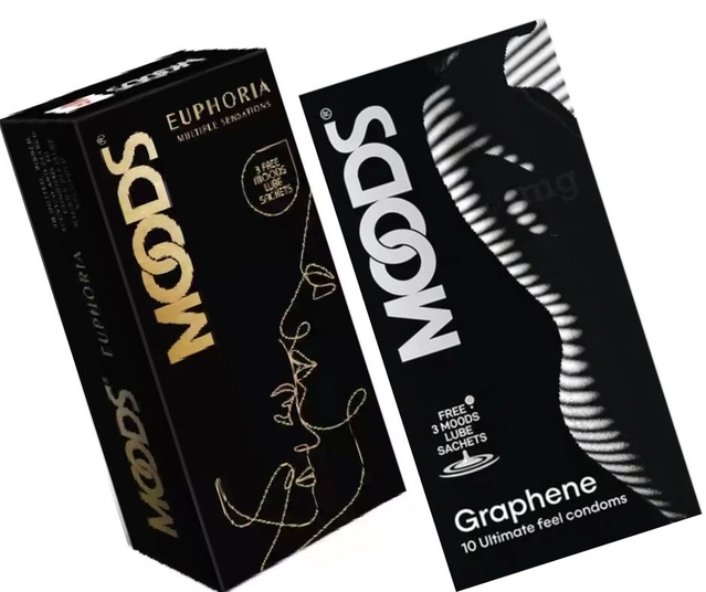 Combo of Moods 10 Pcs Graphene & 10 Pcs Euphoria Multiple Sensations with 3 Pcs Free Lube Sachets (Set of 2)