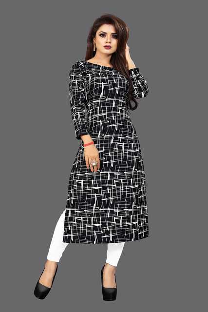 Yatksh Round Neck Calf Length 3/4 Sleeve Womens kurti (Black, XXL) (A-14)