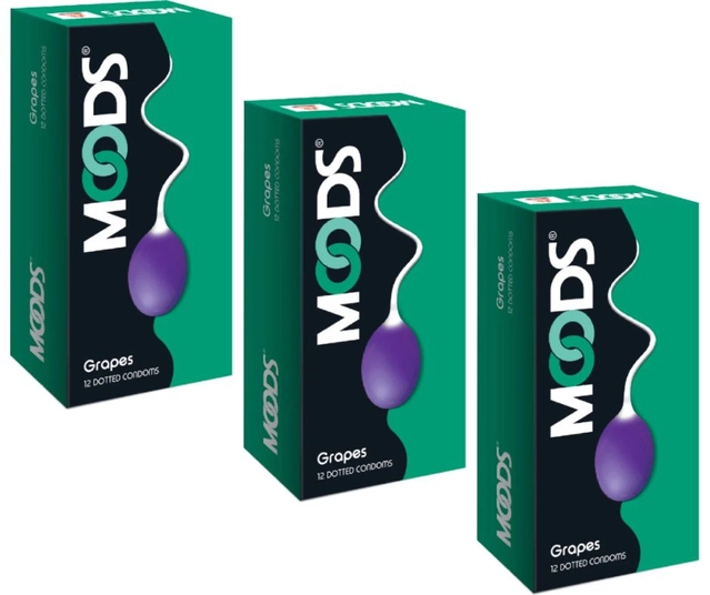 Moods Grapes 12 Pcs Dotted Condoms for Men (Set of 3)