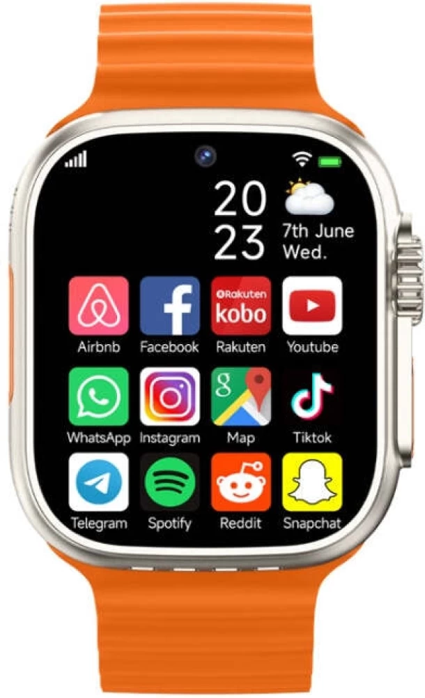 Silicone T800 Ultra Smartwatch for Men & Women (Orange)