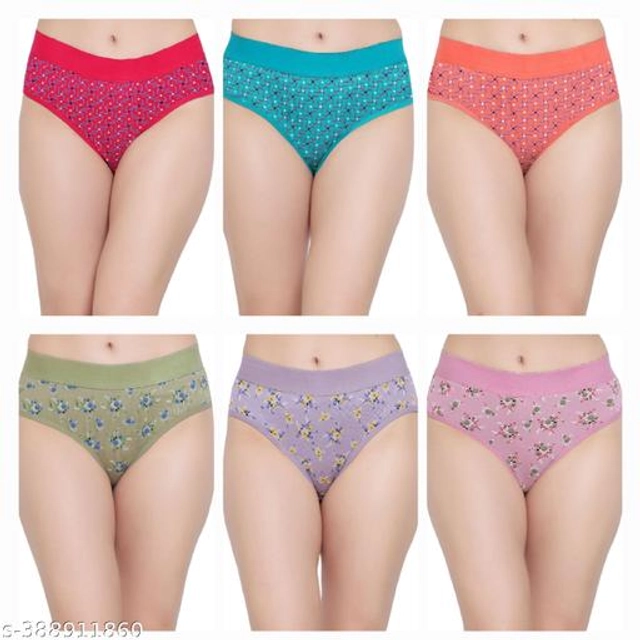 Cotton Printed Briefs for Women (Multicolor, S) (Pack of 6)