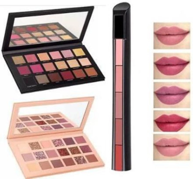 Combo of 2 Pcs Eyeshadow Palettes & Red Edition 5-in-1 Pocket Matte Lipstick (Multicolor, Set of 2)