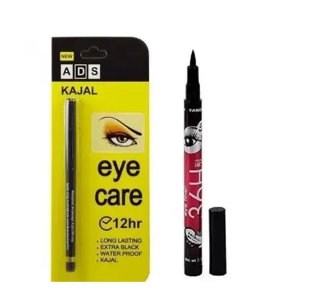 Ads Kajal with 36h Eye Liner (Black, Set of 2)