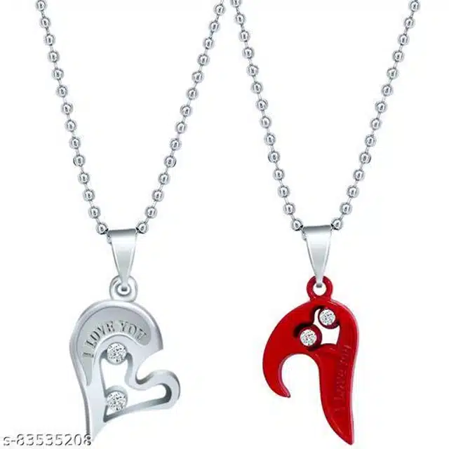 Pendant with Chain & Rings (Silver & Red, Set of 4)