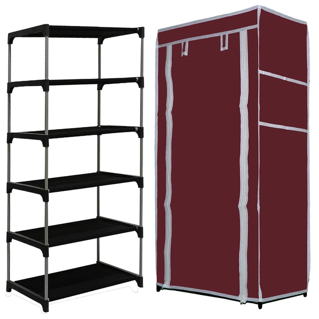 Metal 5 Layer Collapsible Shoe Rack (Maroon)