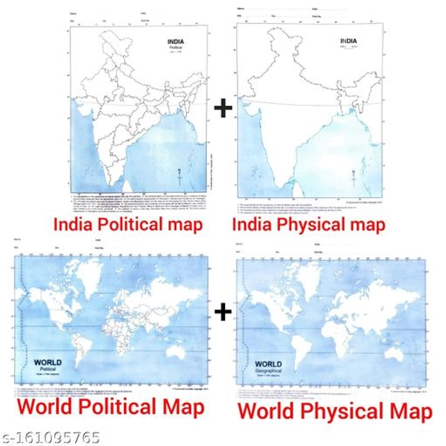 Paper India & World Map (White, Pack of 4)