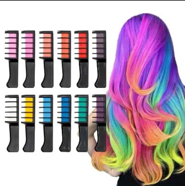 Temporary Bright Hair Color Cream Comb (Multicolor, Pack of 12)