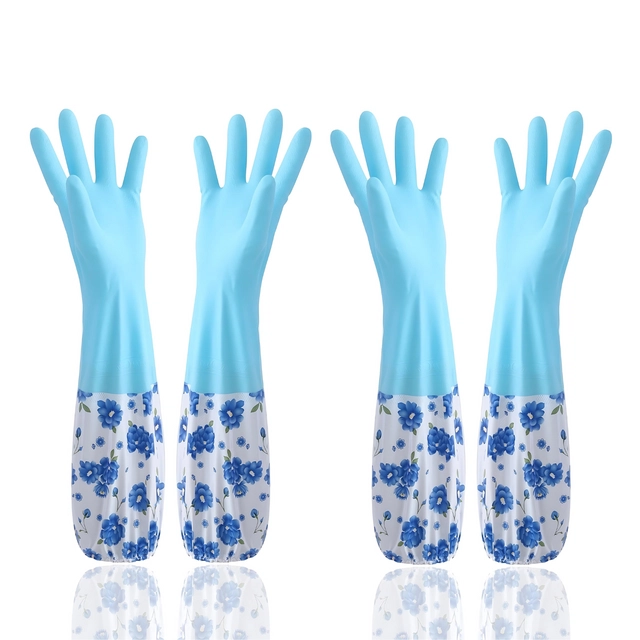 PVC Latex Kitchen Dishwashing Cleaning Gloves (Multicolor, Set of 2)