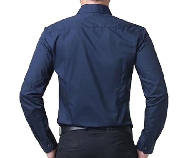 Full Sleeves Solid Shirt for Men (Navy Blue, L)