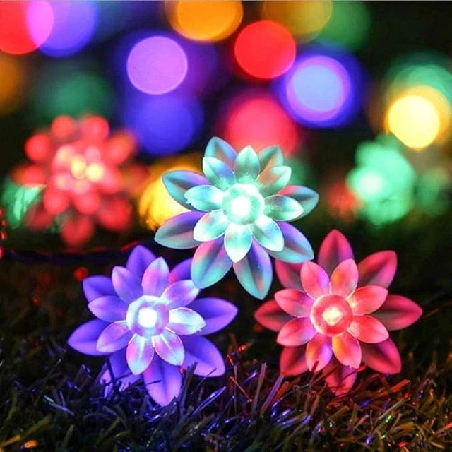 LED Lotus Flower String Diwali Lights (Multicolor, 12 Feet) (Pack of 14)