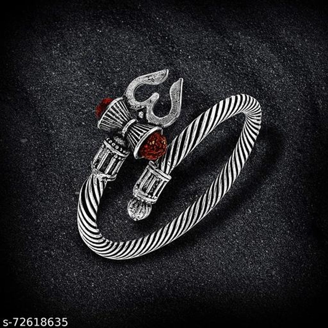 Rudraksh & Shiva Trishul Adjustable Bracelet (Silver)