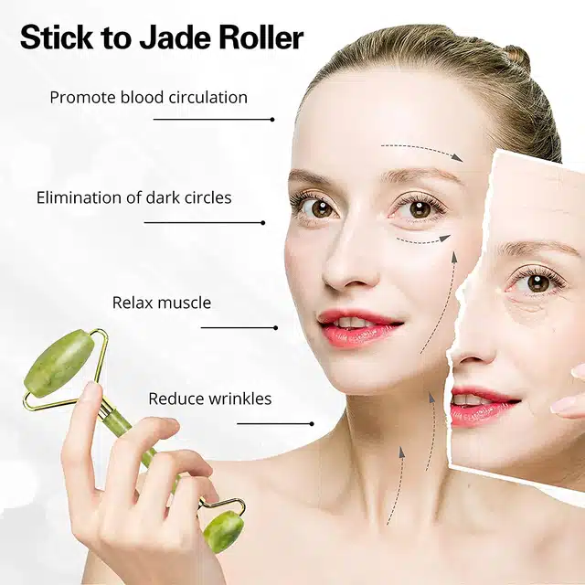 Jade Facial Roller with Gua Sha & 3D Facial Roller (Multicolour, Set of 2)