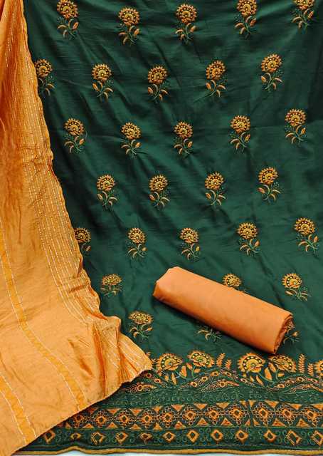 Zeepkart Unstitched Cotton Salwar Suit For Womens (Green, Free Size) (A-7)