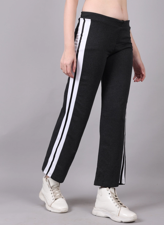 Cotton Colorblocked Trackpant for Women (Black, M)