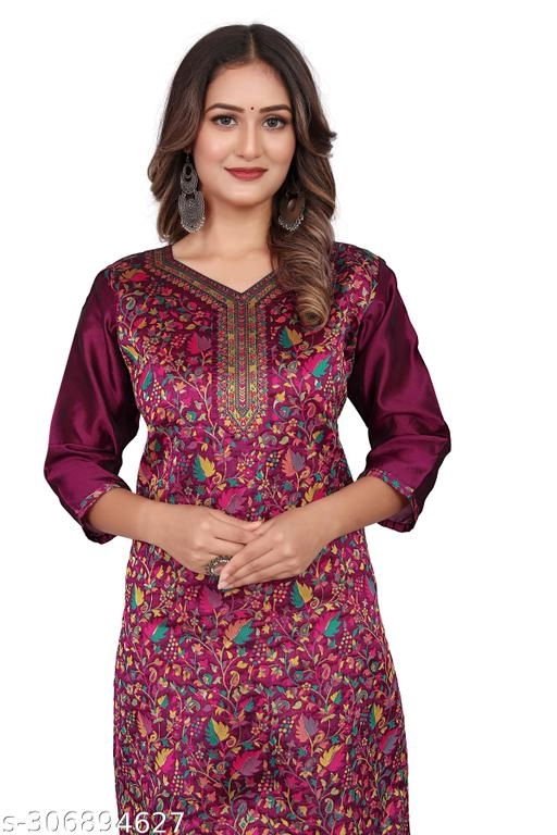 Pashmina Embroidered Kurti for Women (Purple, L)