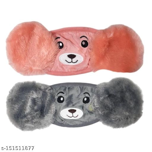 Fur Earmuffs for Kids (Pink & Black, 3-4 Years) (Pack of 2)