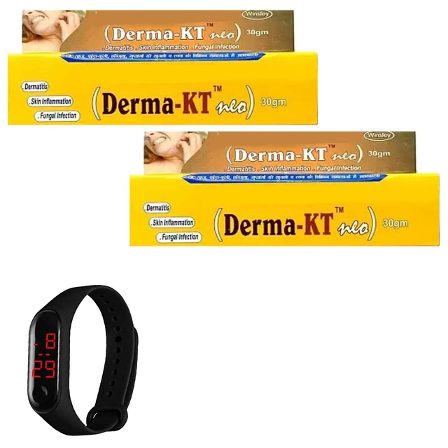 Derma-KT 2 Pcs Anti Fungal Cream (30 g) with Digital Watch (Black) (Set of 2)