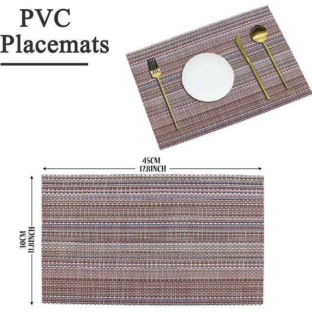 PVC Waterproof Rectangle Striped Table Mats (Brown, 45x30 cm) (Pack of 2)