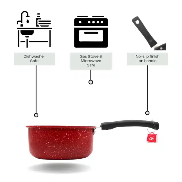 LAZYwindow Metal Nonstick Sauce Pan (Red, 1.5 L)