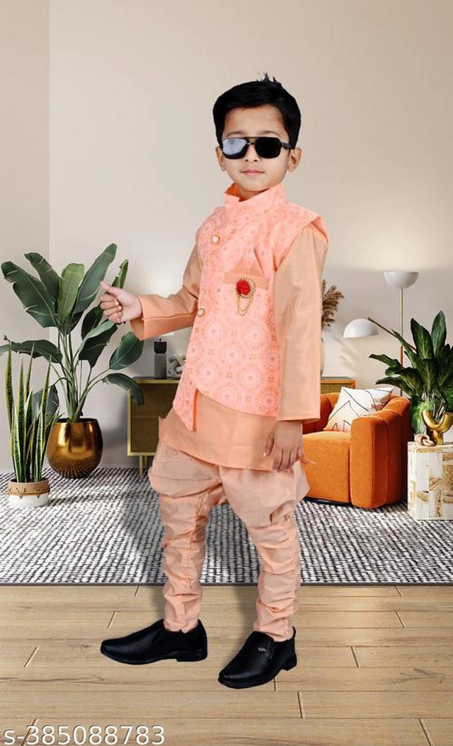 Cotton Blend Sherwani for Boys (Peach, 6-9 Months)