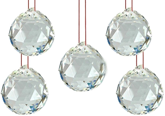 Crystal Fengshui Balls Wall Hanging (Transparent, Pack of 5)