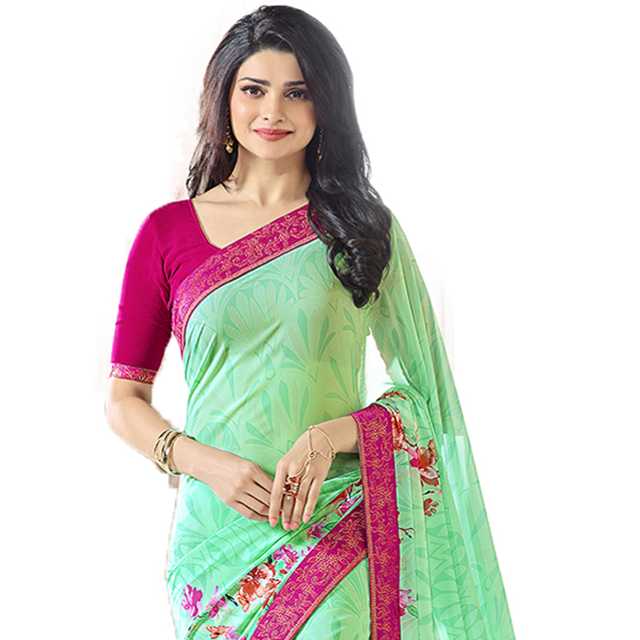 Catchy Forever Georgette Saree With Blouse (Sea Green, 5.5 m) (CF-603)