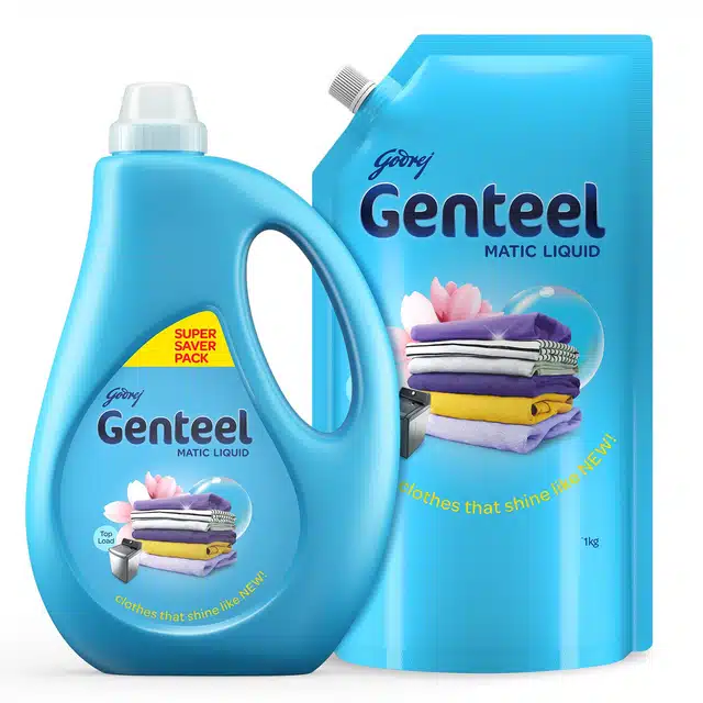 Godrej Genteel Matic Liquid Detergent For Top Load - 1 Kg (Bottle)+1 Kg (Refill)