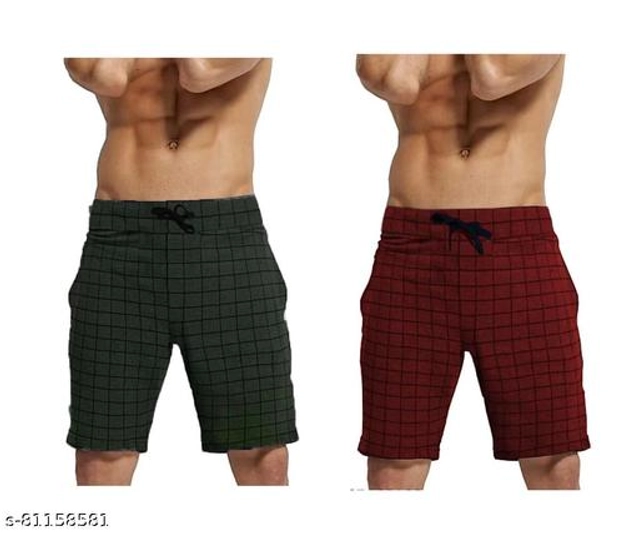 Cotton Shorts for Men (Bottle Green & Maroon, 30) (Pack of 2)