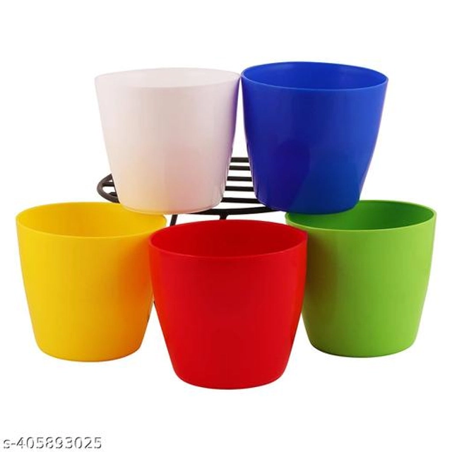 Plastic Round Shape Planters (Multicolor, Pack of 5)