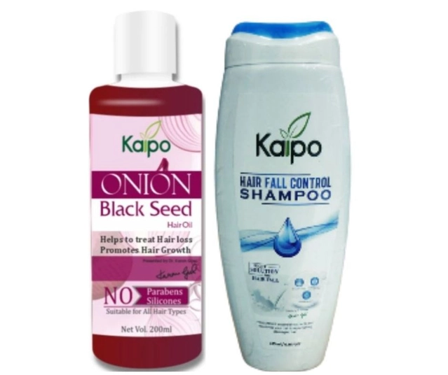 Combo of Kaipo Onion Black Seed Herbal Hair Oil (200 ml) & Hair Fall Control Shampoo (175 ml) (Set of 2)