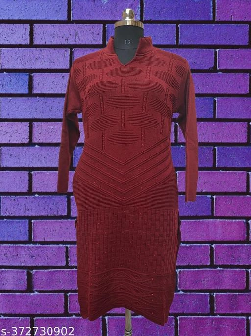 Woolen Solid Kurti for Women (Maroon, Free Size)