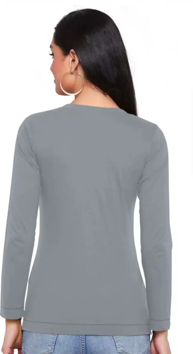 Cotton Blend Printed T-shirt for Women (Grey, M )