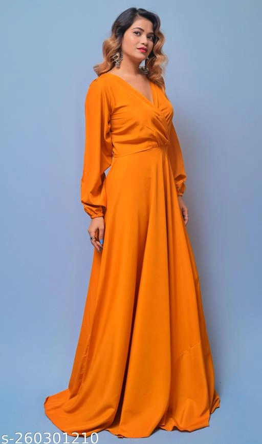 Crepe Solid Gown for Women (Mustard, XS)